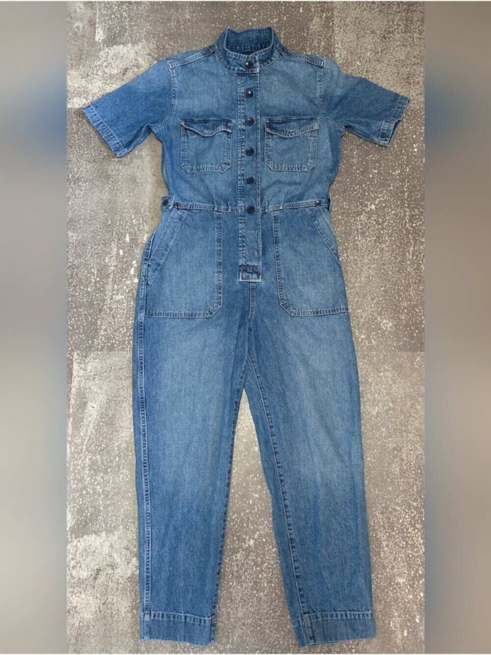 GAP Blue Short-Sleeve Denim Jumpsuit